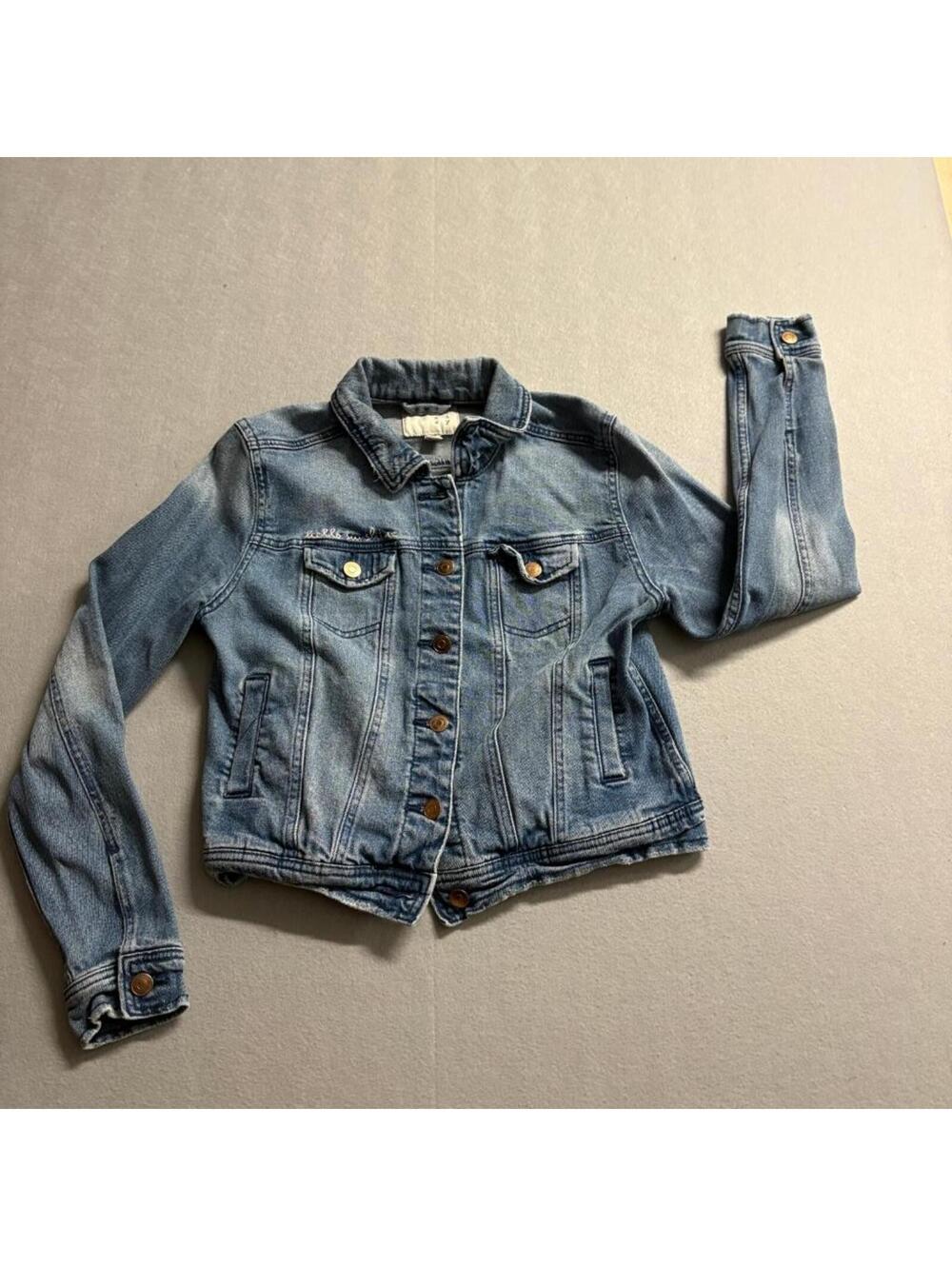 A New Day Girls Denim Jacket Size S Blue Jean Jacket Hello Sunshine Embroidered